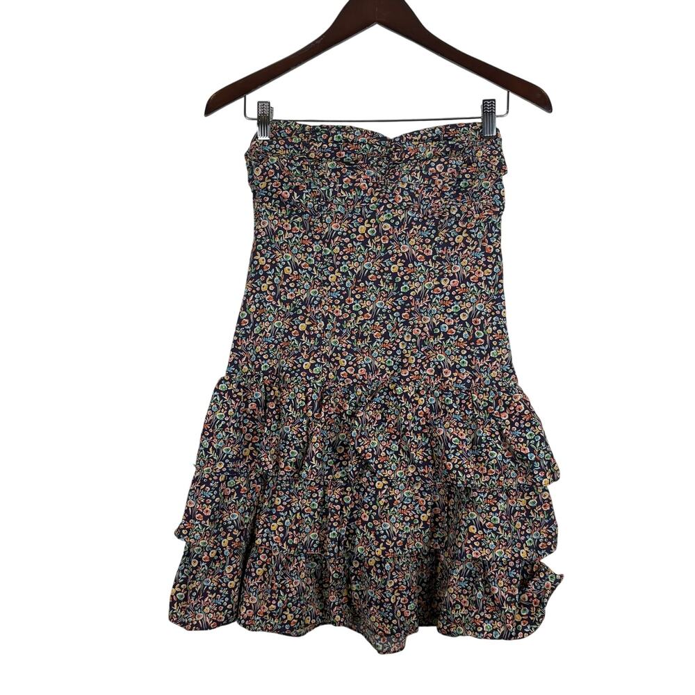 Y2K Express Strapless Floral Mini Dress Tiered Ruffle Fairy Grunge Vintage S
